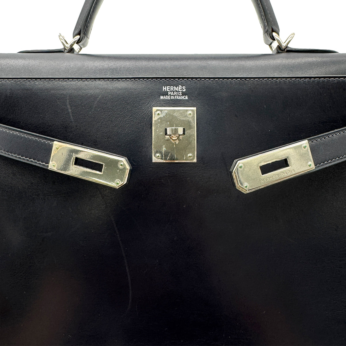 HERMES KELLY 32 SELLIER BLUE INDIGO BOXCALF HAND SHOULDER BAG □E SHW 90294204