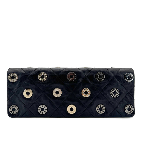 CHANEL VINTAGE COIN CHARM CLUTCH BAG BLACK LEATHER 90294206