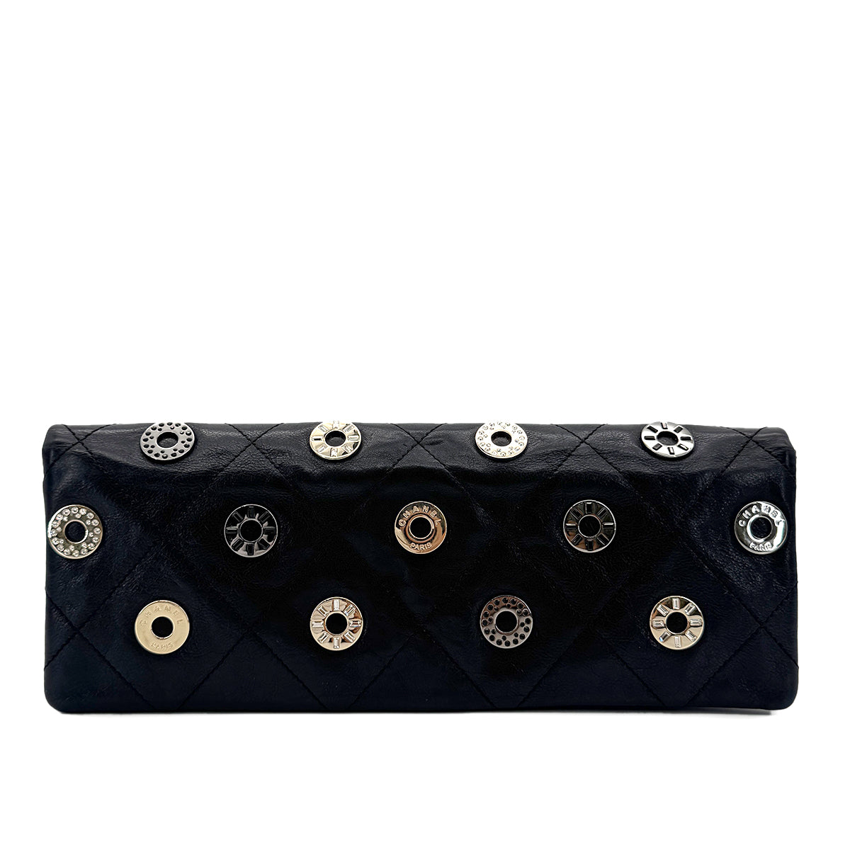 CHANEL VINTAGE COIN CHARM CLUTCH BAG BLACK LEATHER 90294206