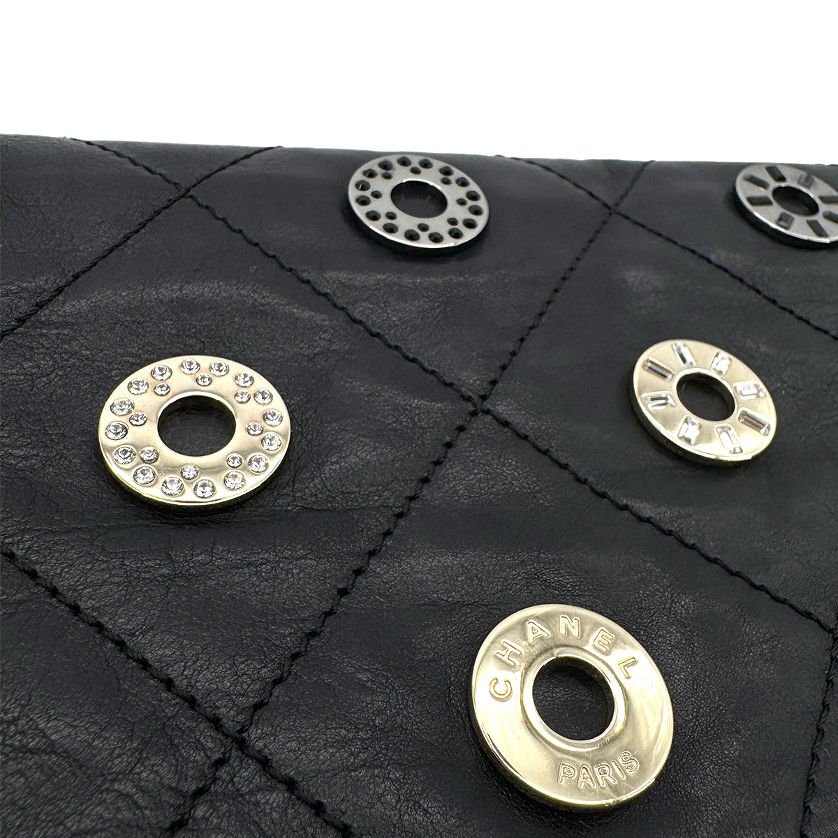 CHANEL VINTAGE COIN CHARM CLUTCH BAG BLACK LEATHER 90294206
