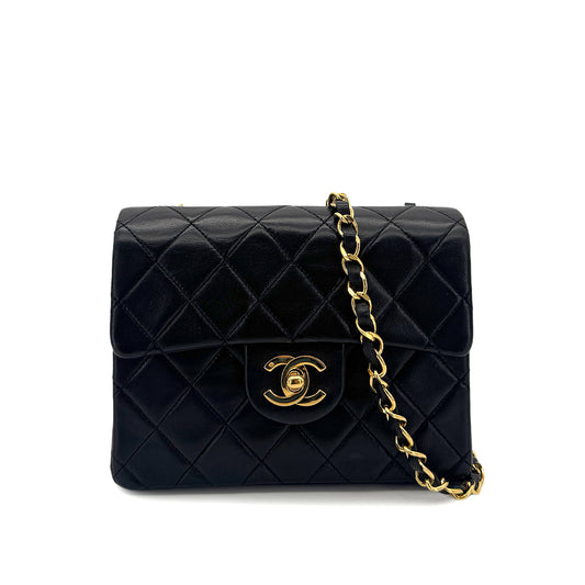 CHANEL VINTAGE MINI SQUARE 17 CHAIN SHOULDER BAG BLACK LAMB SKIN 90294800
