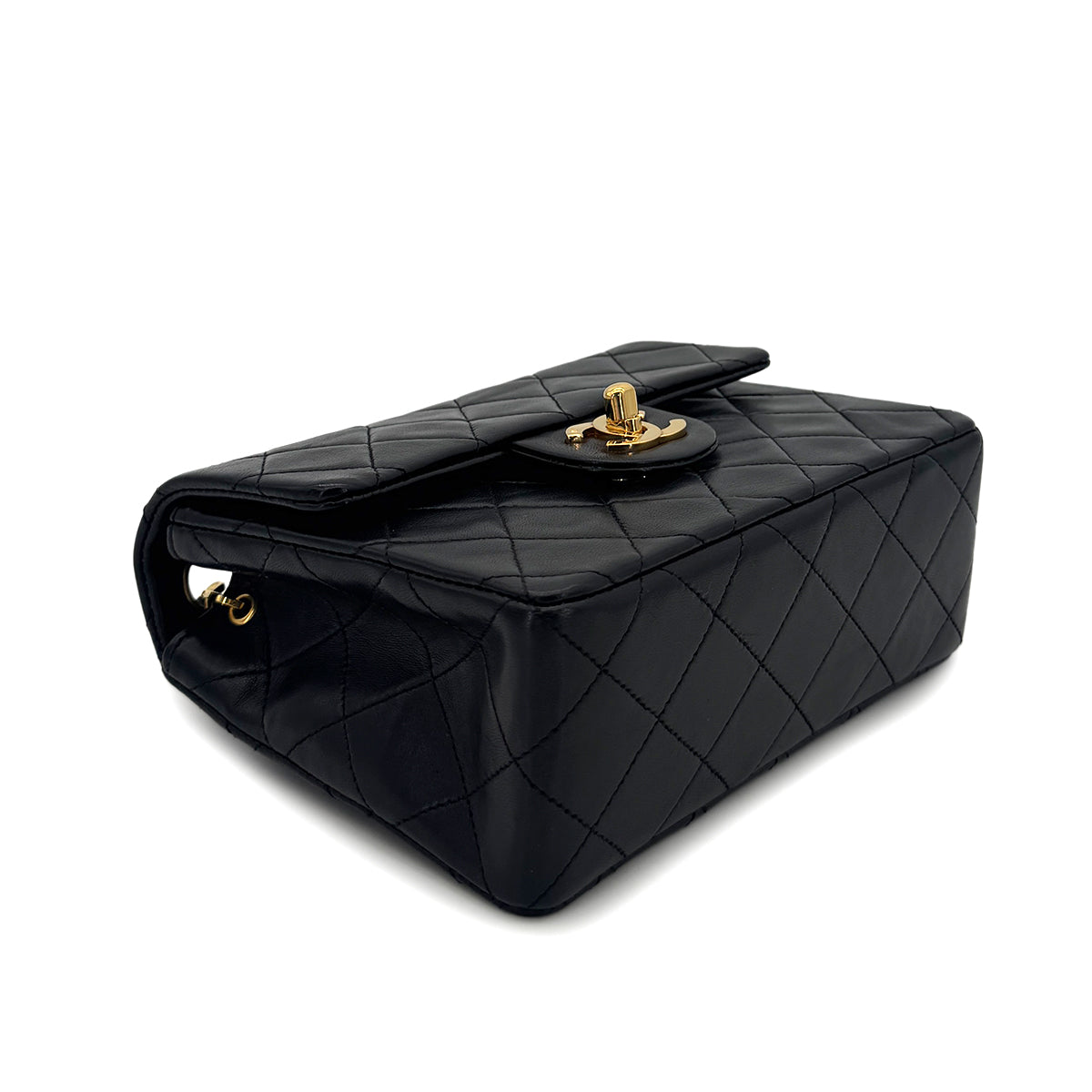 CHANEL VINTAGE MINI SQUARE 17 CHAIN SHOULDER BAG BLACK LAMB SKIN 90294800