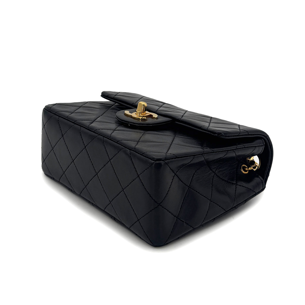 CHANEL VINTAGE MINI SQUARE 17 CHAIN SHOULDER BAG BLACK LAMB SKIN 90294800