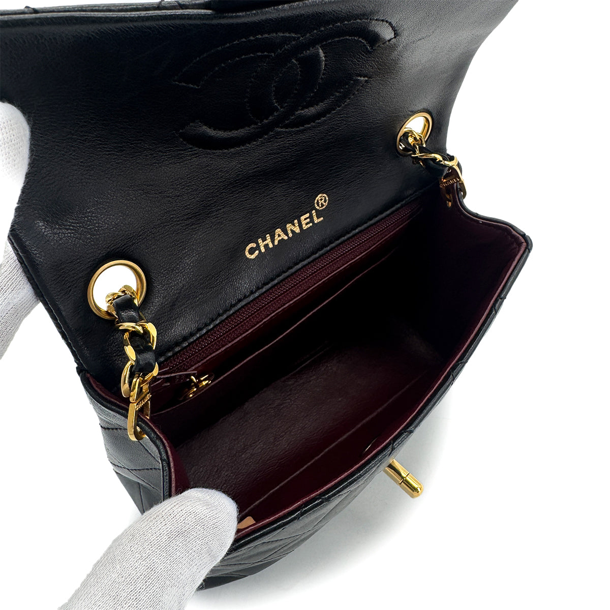 CHANEL VINTAGE MINI SQUARE 17 CHAIN SHOULDER BAG BLACK LAMB SKIN 90294800