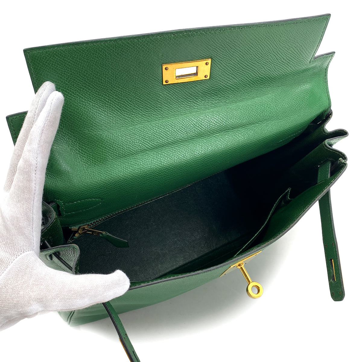 HERMES KELLY 28 RETOURNE GREEN COUCHEVEL HAND SHOULDER BAG 〇U GHW 90294824