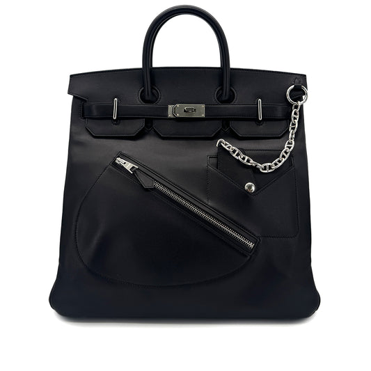 HERMES HAUT A COURROIES 40 ROCK BLACK EVER GRAIN HAND BAG B SHW 90294967