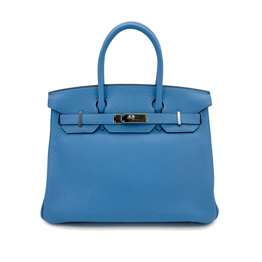 HERMES BIRKIN 30 BLEU PARADIS TAURILLON CLEMENCE HAND BAG □R SHW 90294973
