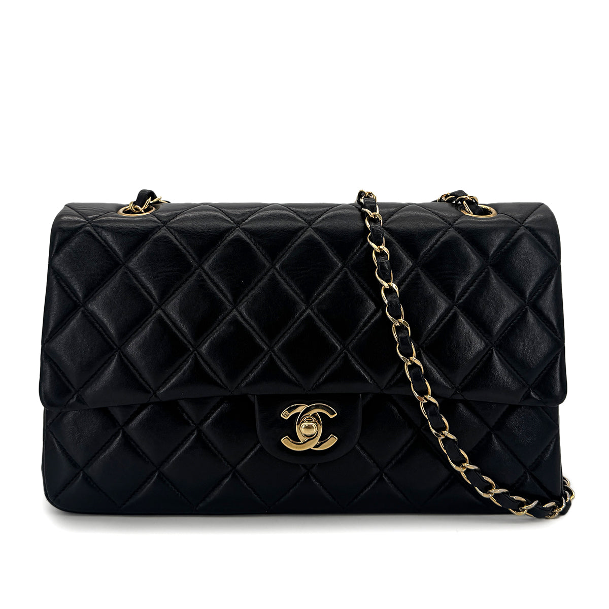 CHANEL VINTAGE CLASSIC FLAP CHAIN SHOULDER BAG BLACK LAMB SKIN 90294977