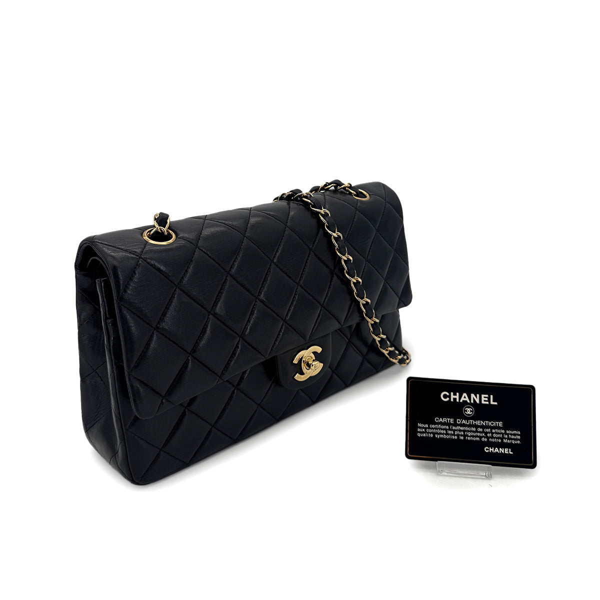 CHANEL VINTAGE CLASSIC FLAP CHAIN SHOULDER BAG BLACK LAMB SKIN 90294977