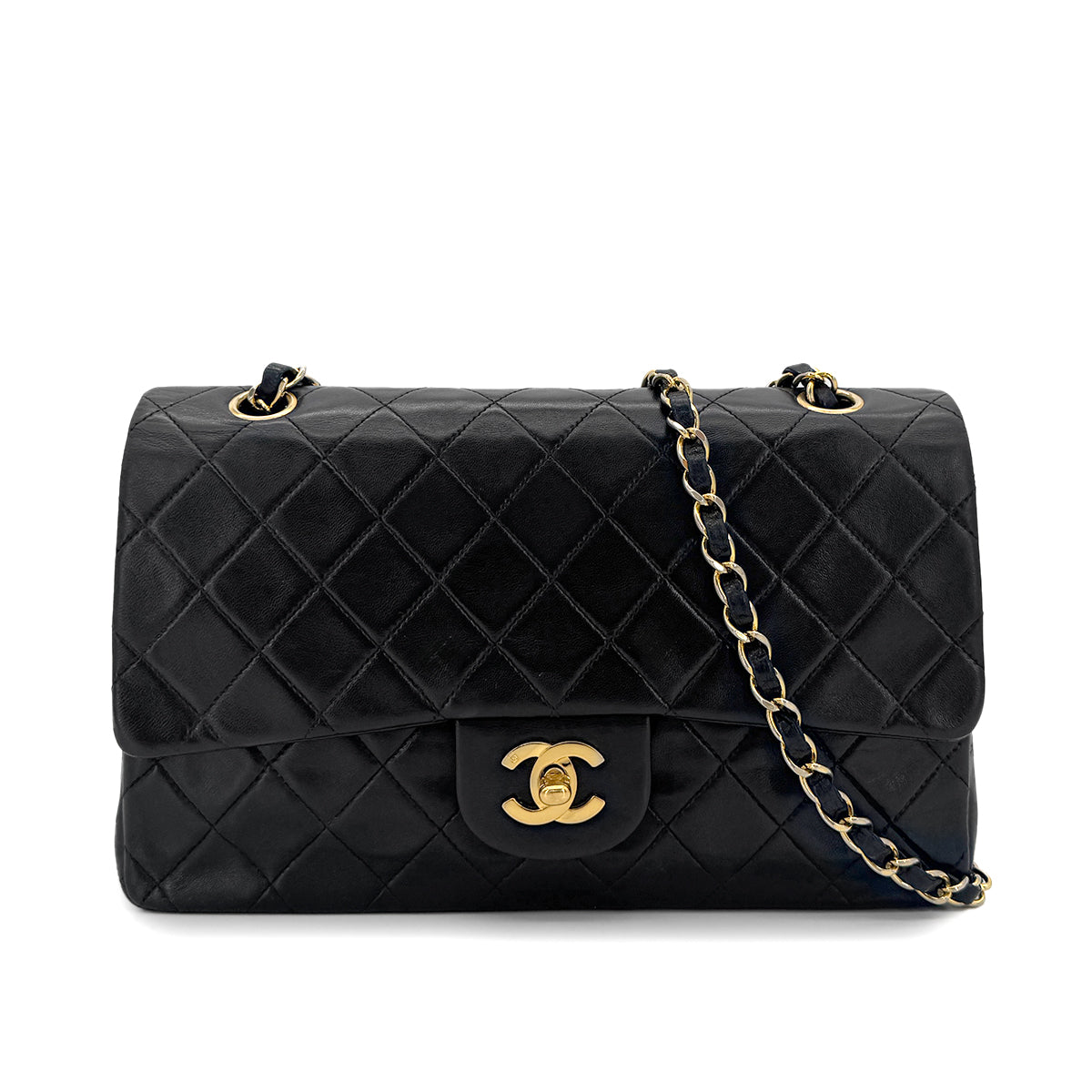 CHANEL VINTAGE CLASSIC FLAP MEDIUM CHAIN SHOULDER BAG BLACK LAMB SKIN 90294978