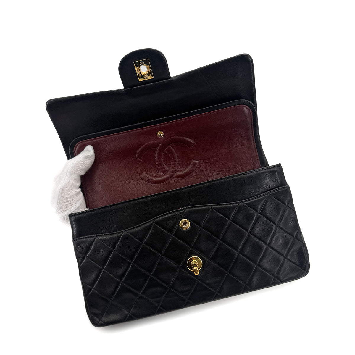 CHANEL VINTAGE CLASSIC FLAP MEDIUM CHAIN SHOULDER BAG BLACK LAMB SKIN 90294978