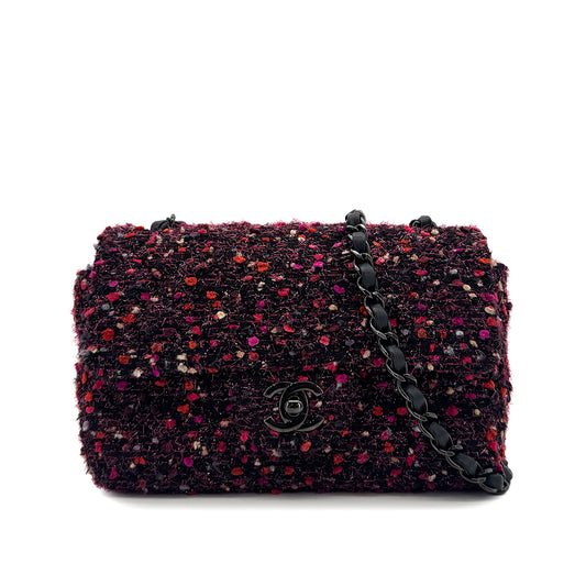 CHANEL MINI MATELASSE 20 CHAIN SHOULDER BAG BLACK PINK TWEED 90294980