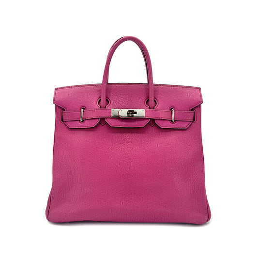 HERMES HAUT A COURROIES 28 FUCHSIA CHEVRE COROMANDEL HAND BAG ▢J SHW 90295278