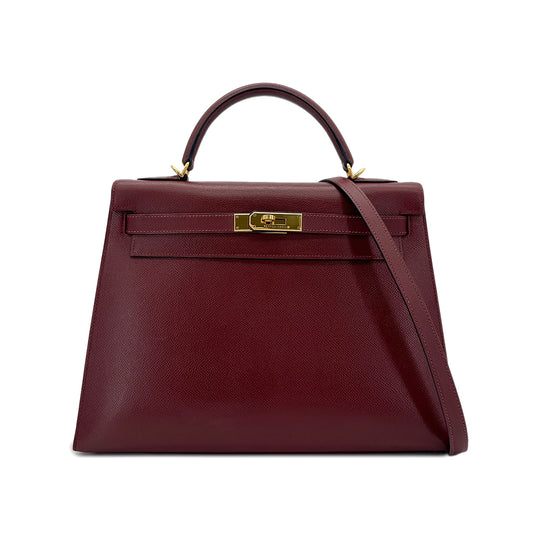 HERMES KELLY 32 SELLIER ROUGE H COUCHVEL HAND SHOULDER BAG □D GHW 90295404