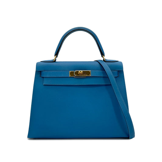 HERMES KELLY 28 SELLIER BLEU FRANCE VEAU EPSOM HAND SHOULDER BAG □O GHW 90295407