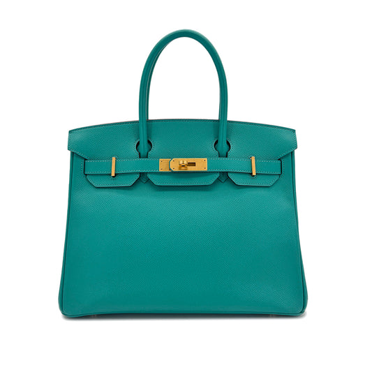 HERMES BIRKIN 30 VERSO BLUE PAON ROSE TYRIEN VEAU EPSOM HAND BAG □Q SPO GHW 90295408