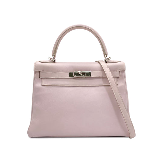 HERMES KELLY 28 RETOURNE ROSE DRAGEE VEAU SWIFT HAND SHOULDER BAG □K SHW 90295733