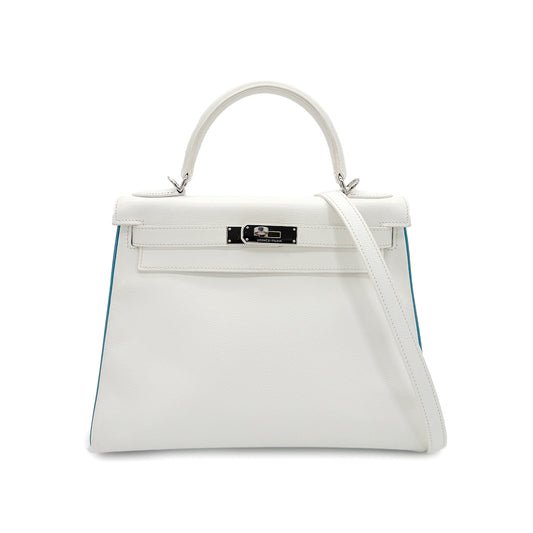 HERMES KELLY 28 RETOURNE WHITE BLEU JEAN VEAU EPSOM HAND SHOULDER BAG □I SHW 90295747