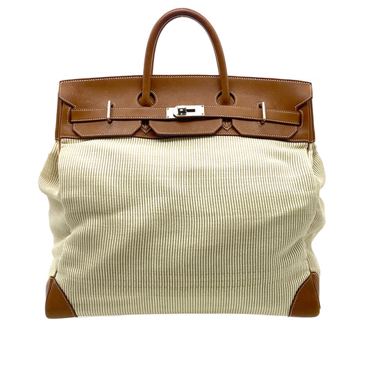 HERMES HAUT A COURROIES 45 FAUVE VEAU BARENIA CRINOLINE HAND BAG □B 90295749