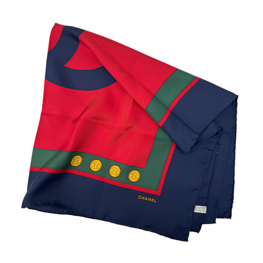 CHANEL VINTAGE COCOMARK SCARF NAVY RED SILK 90295815