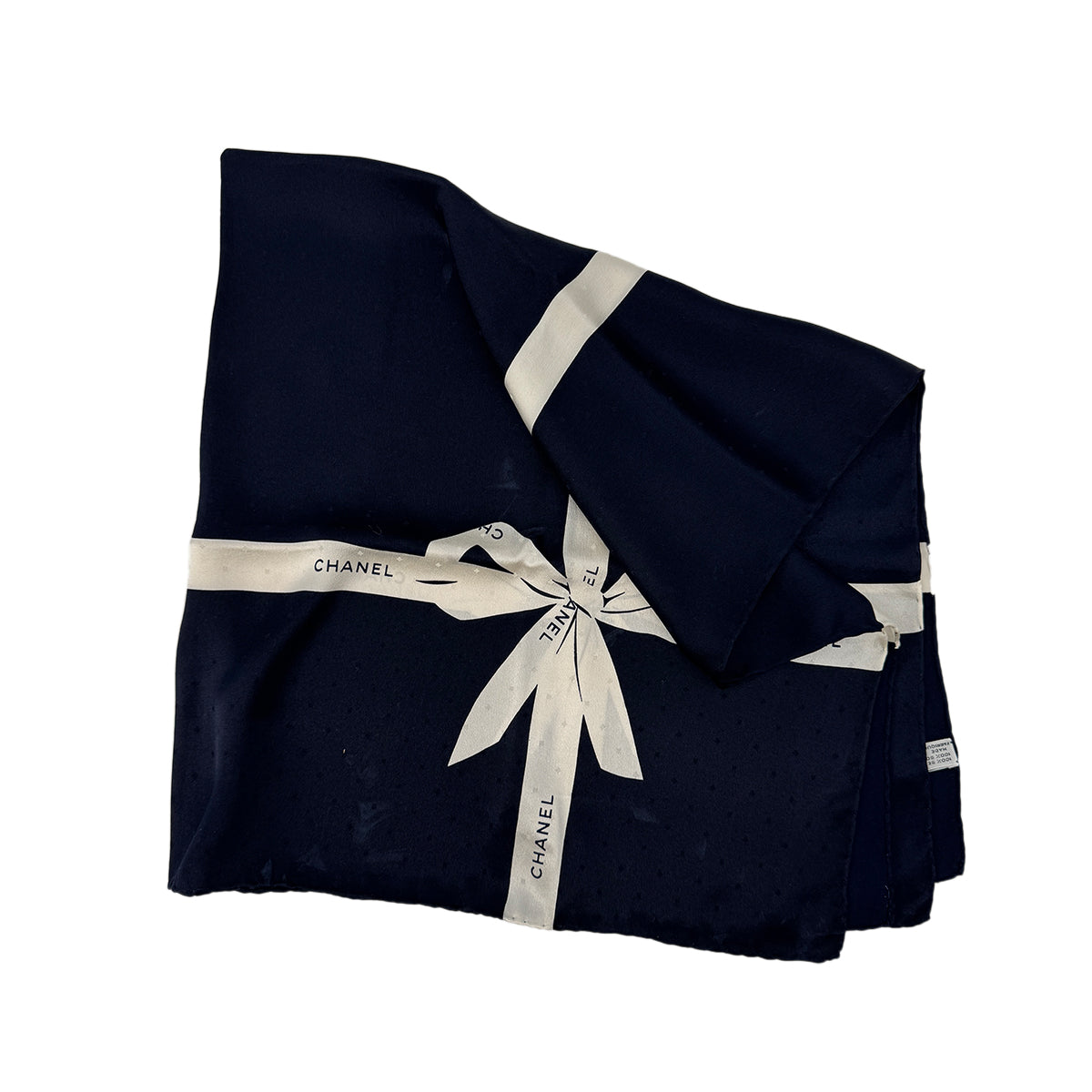 CHANEL VINTAGE SCARF LOGO RIBBON NAVY WHITE SILK 90295818