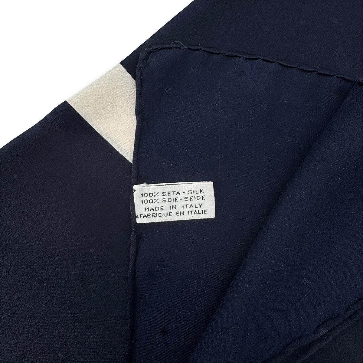 CHANEL VINTAGE SCARF LOGO RIBBON NAVY WHITE SILK 90295818
