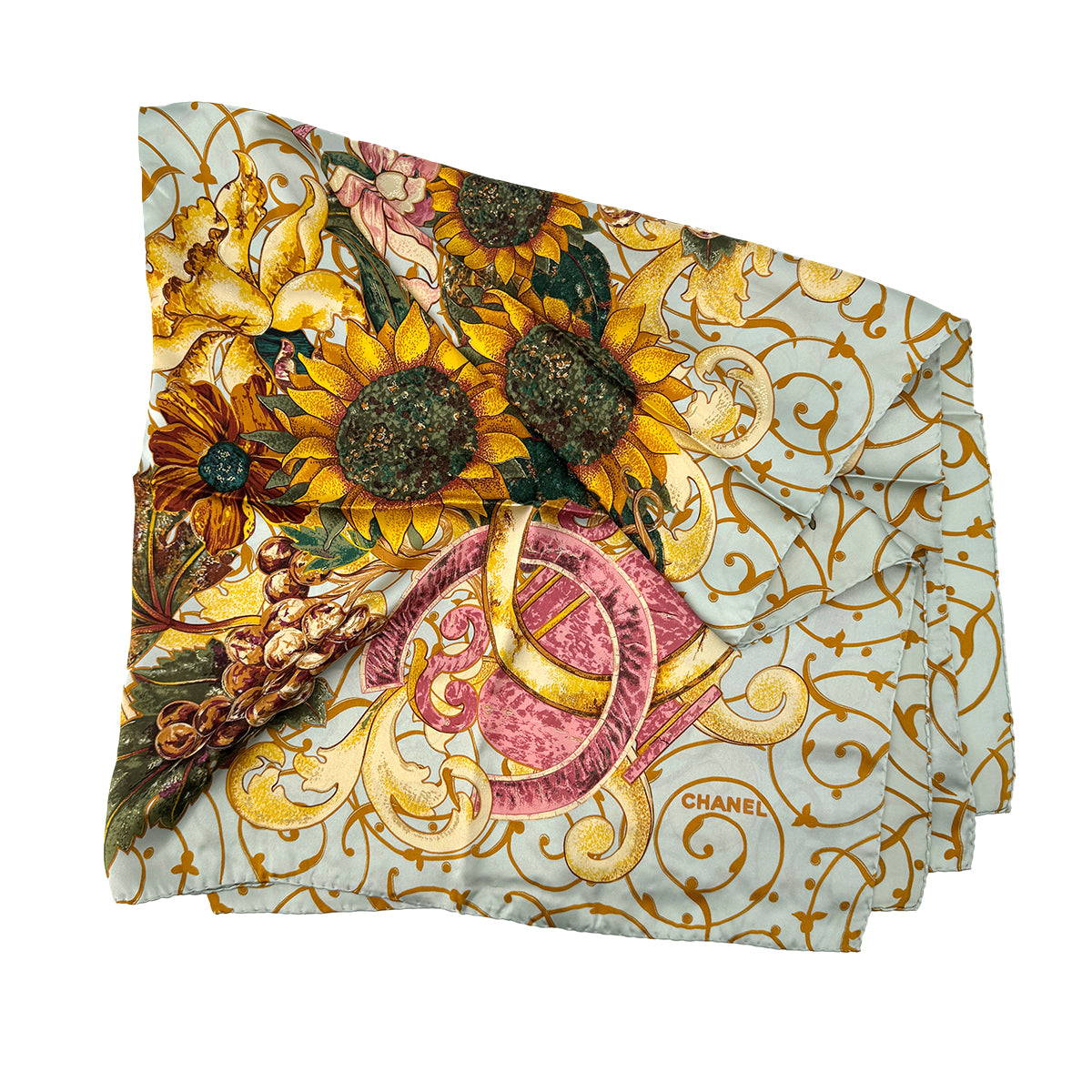 CHANEL VINTAGE FLOWER FRUIT MOTIF SCARF MULTICOLOR SILK 90295821