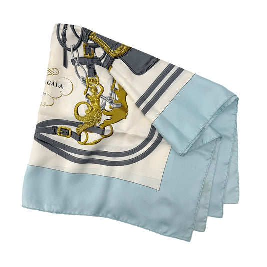 HERMES CARRE 90 BRIDES DE GALA SCARF SILK BLUE WHITE 90295833