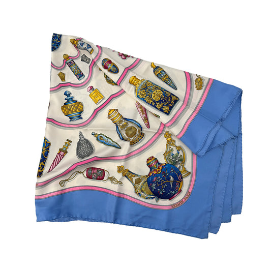 HERMES CARRE 90 QU' IMPORTE LE FLACON SCARF BLUE PINK SILK 90295835