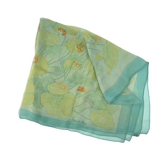 HERMES CARRE 90 SCARF LES CAPUCINES GREEN SILK 90295836