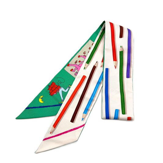 HERMES TWILLY A VOS CRAYONS ET CARRE LIBRE  SCARF GREEN SILK 90295844