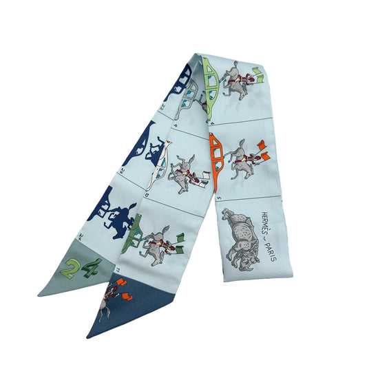 HERMES TWILLY HERMES PARADE SCARF LIGHT BLUE SILK 90295846
