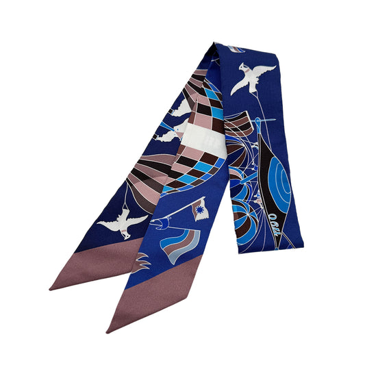 HERMES TWILLY LES FOLIES DU CIEL SCARF BLUE SILK 90295855