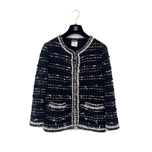 CHANEL COCO BUTTON TWEED KNIT  CARDIGAN BLACK BEIGE WOOL 38 05A RTW 90295858