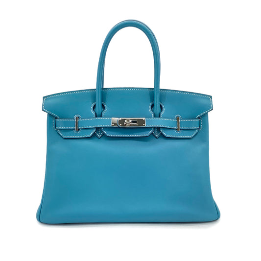 HERMES BIRKIN 30 BLUE JEAN VEAU SWIFT HAND BAG □K SHW 90296044