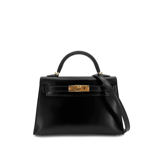HERMES MINI KELLY 2 BLACK BOX CALF HAND SHOULDER BAG U GHW 90296046