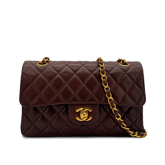 CHANEL VINTAGE CLASSIC FLAP SMALL CHAIN SHOULDER BAG BROWN LAMB SKIN 90296048
