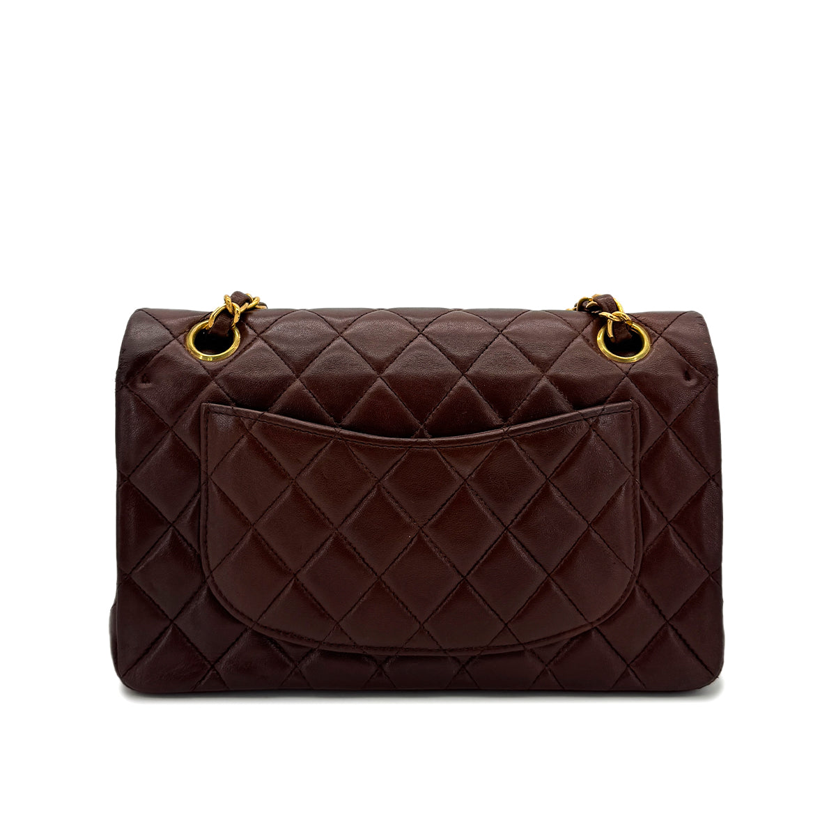 CHANEL VINTAGE CLASSIC FLAP SMALL CHAIN SHOULDER BAG BROWN LAMB SKIN 90296048