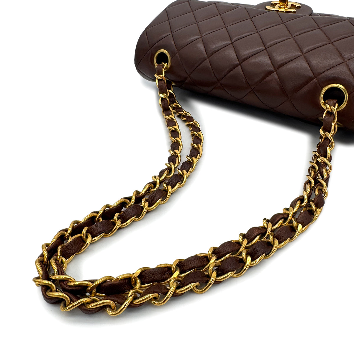 CHANEL VINTAGE CLASSIC FLAP SMALL CHAIN SHOULDER BAG BROWN LAMB SKIN 90296048