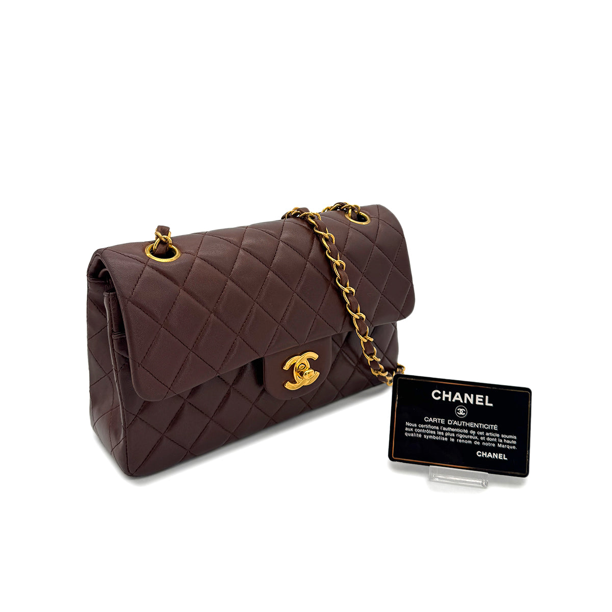 CHANEL VINTAGE CLASSIC FLAP SMALL CHAIN SHOULDER BAG BROWN LAMB SKIN 90296048