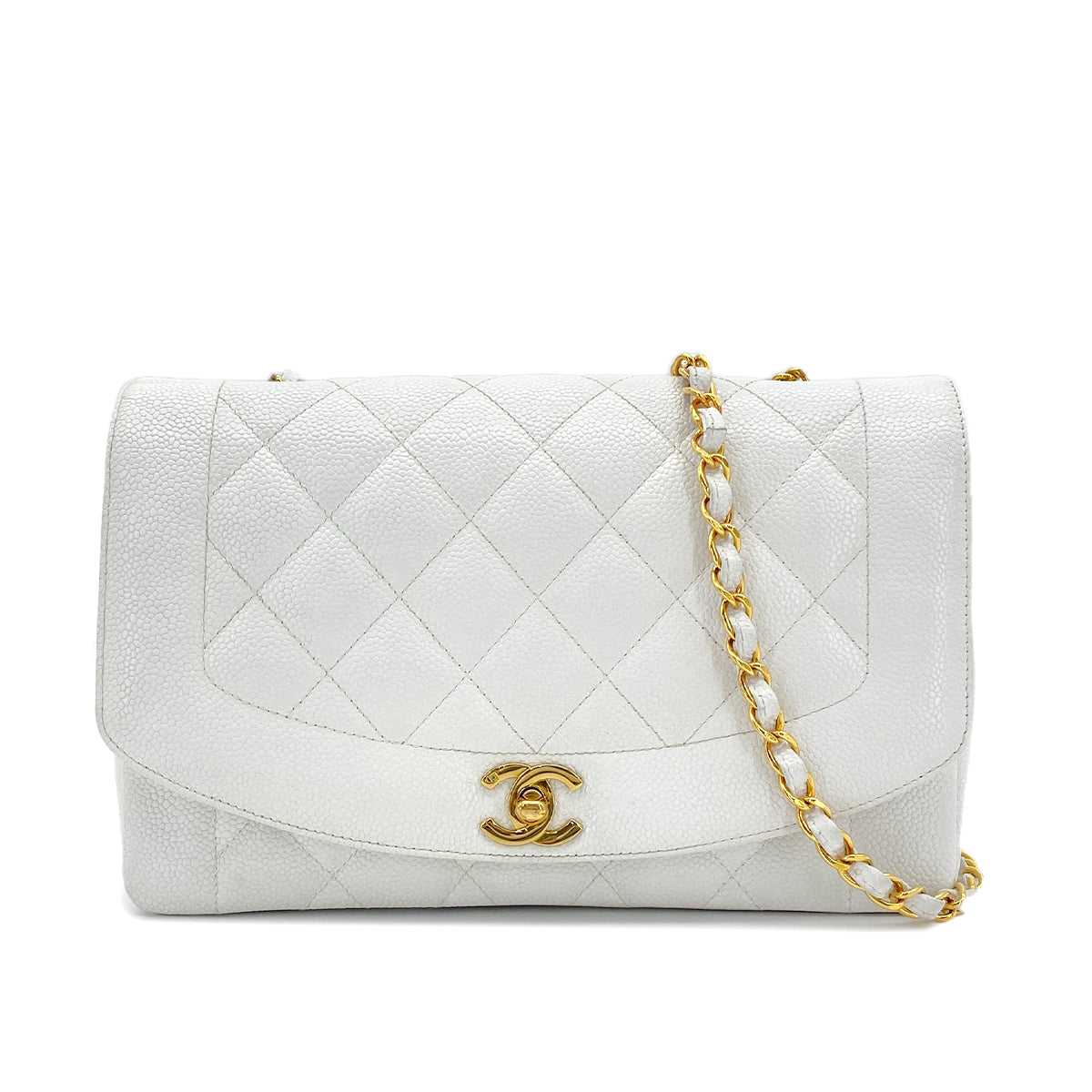 CHANEL VINTAGE DIANA MEDIUM CHAIN SHOULDER BAG WHITE CAVIAR SKIN 90296204