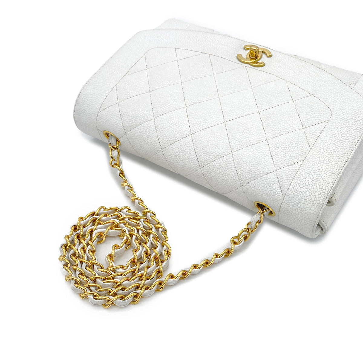 CHANEL VINTAGE DIANA MEDIUM CHAIN SHOULDER BAG WHITE CAVIAR SKIN 90296204