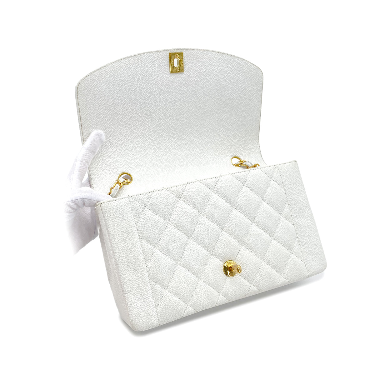 CHANEL VINTAGE DIANA MEDIUM CHAIN SHOULDER BAG WHITE CAVIAR SKIN 90296204