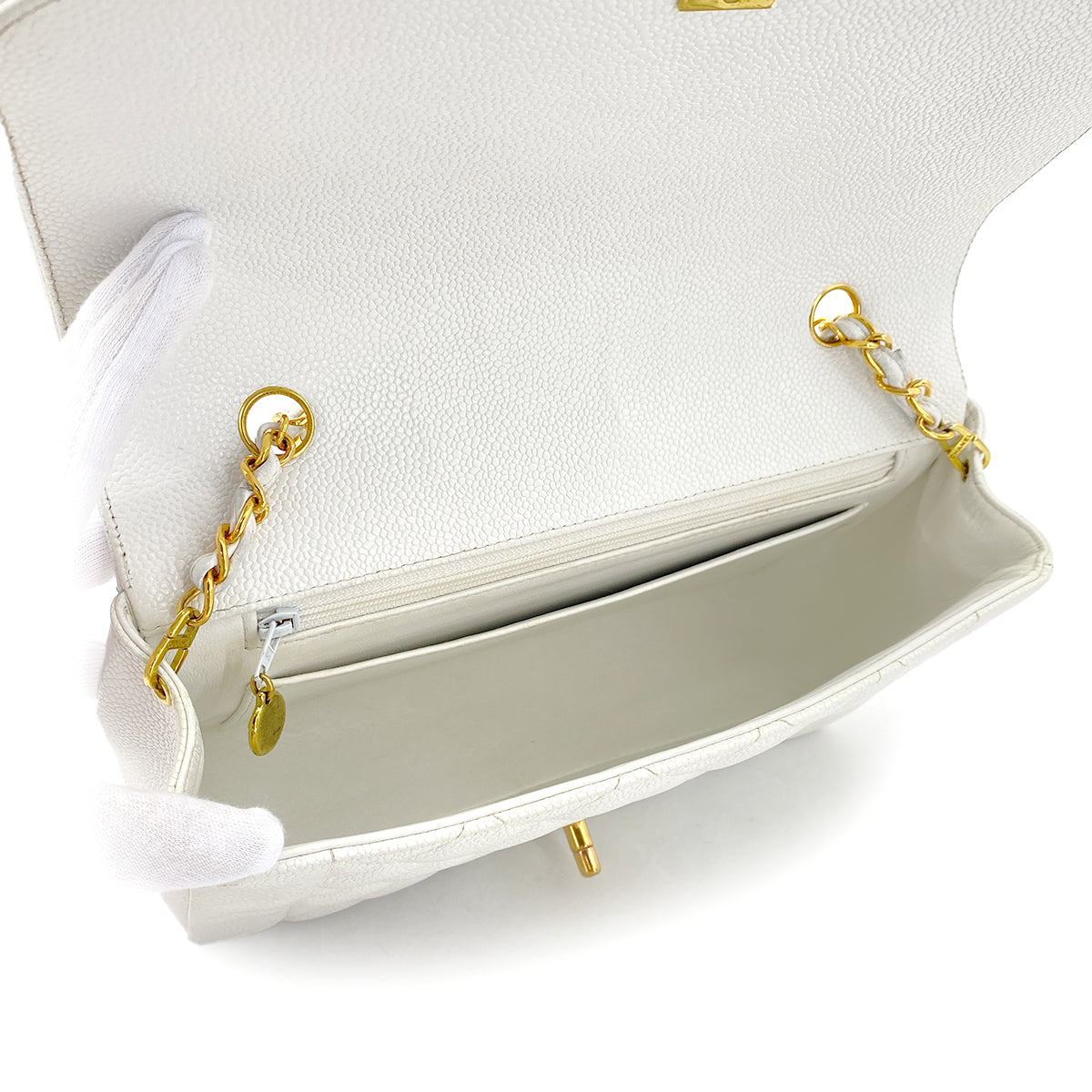 CHANEL VINTAGE DIANA MEDIUM CHAIN SHOULDER BAG WHITE CAVIAR SKIN 90296204