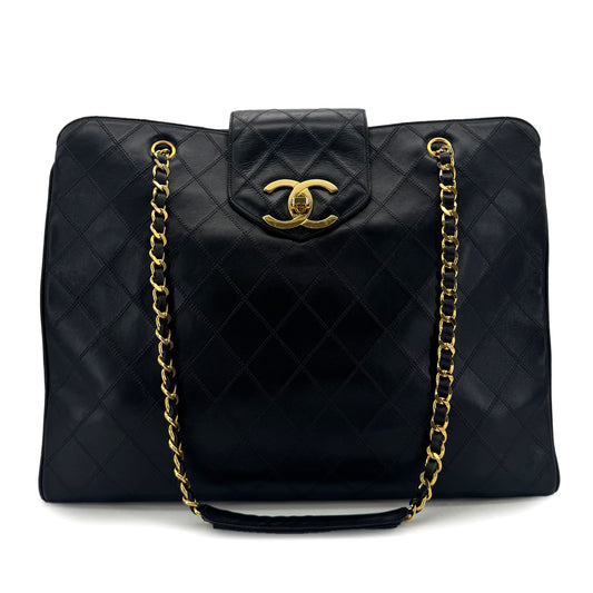 CHANEL VINTAGE SUPER MODEL BICOLORE CHAIN TOTE BAG BLACK LEATHER 90296212