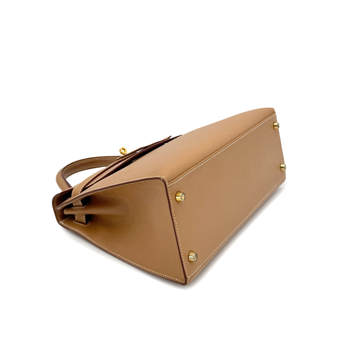 HERMES KELLY 28 SELLIER NATURAL COUCHEVEL HAND SHOULDER BAG □B GHW 90296447