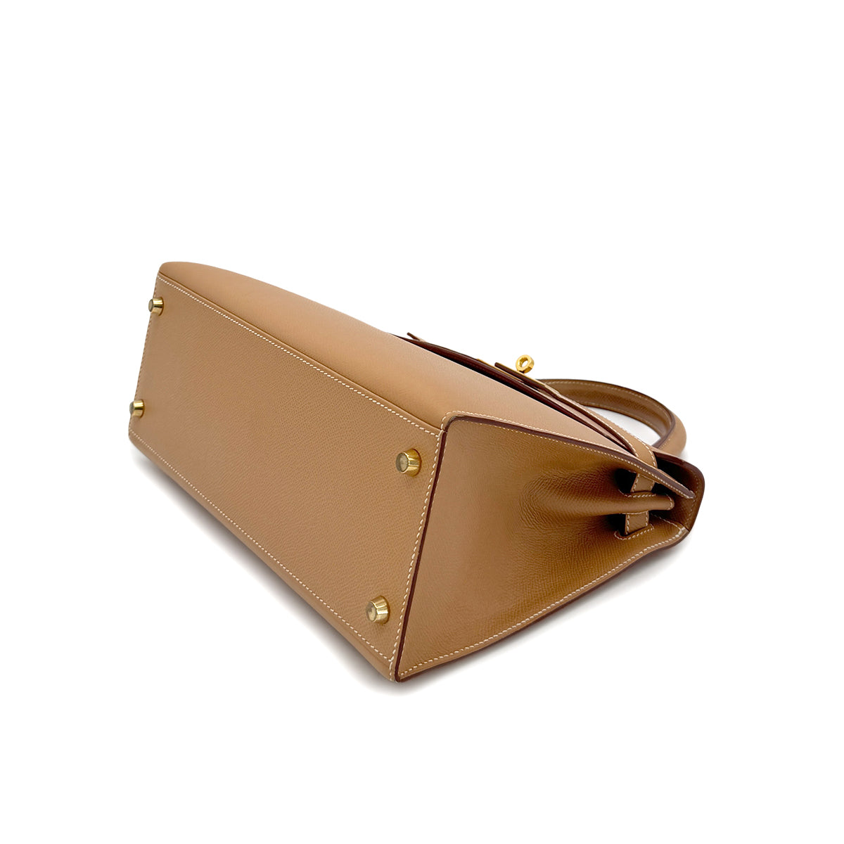 HERMES KELLY 28 SELLIER NATURAL COUCHEVEL HAND SHOULDER BAG □B GHW 90296447