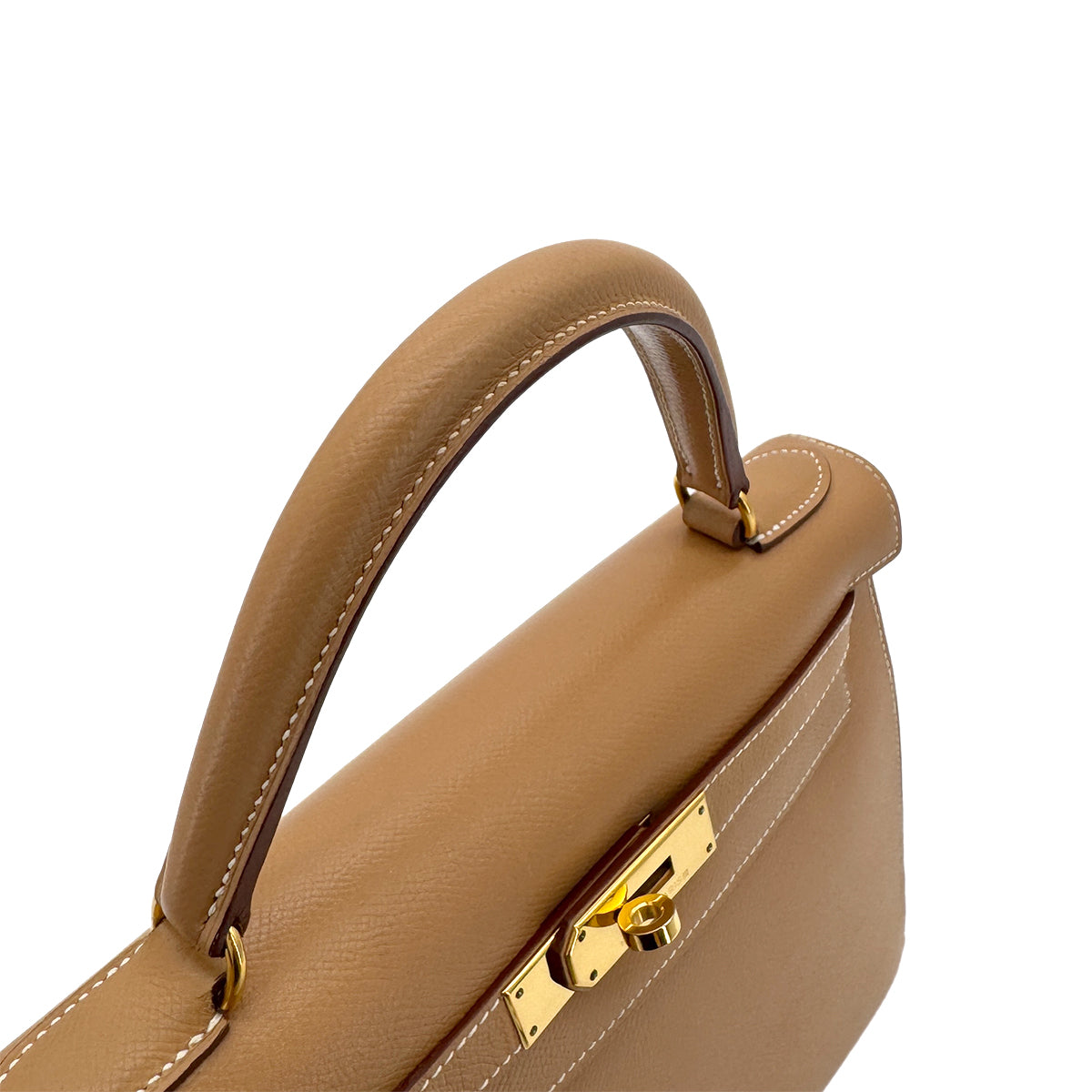 HERMES KELLY 28 SELLIER NATURAL COUCHEVEL HAND SHOULDER BAG □B GHW 90296447