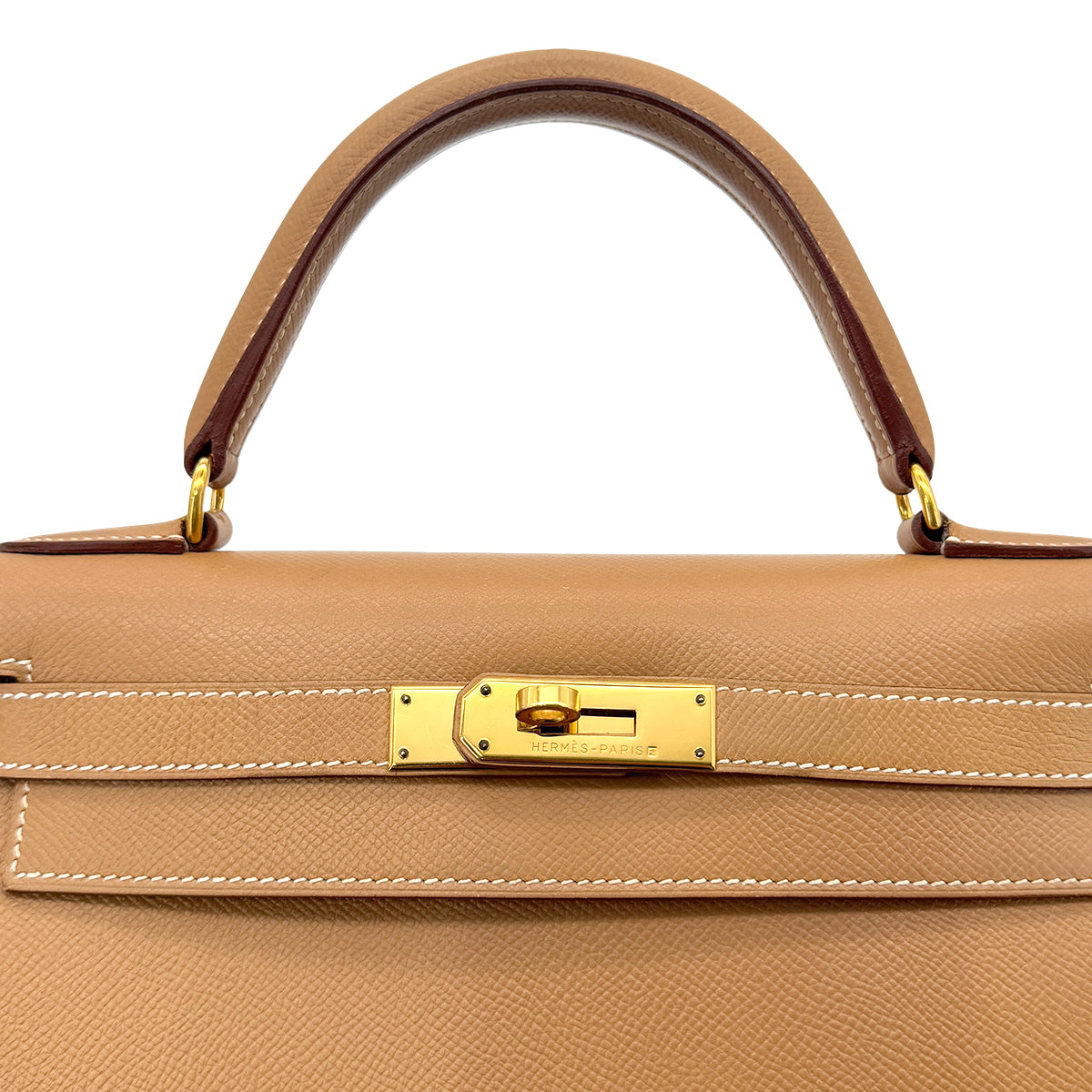 HERMES KELLY 28 SELLIER NATURAL COUCHEVEL HAND SHOULDER BAG □B GHW 90296447