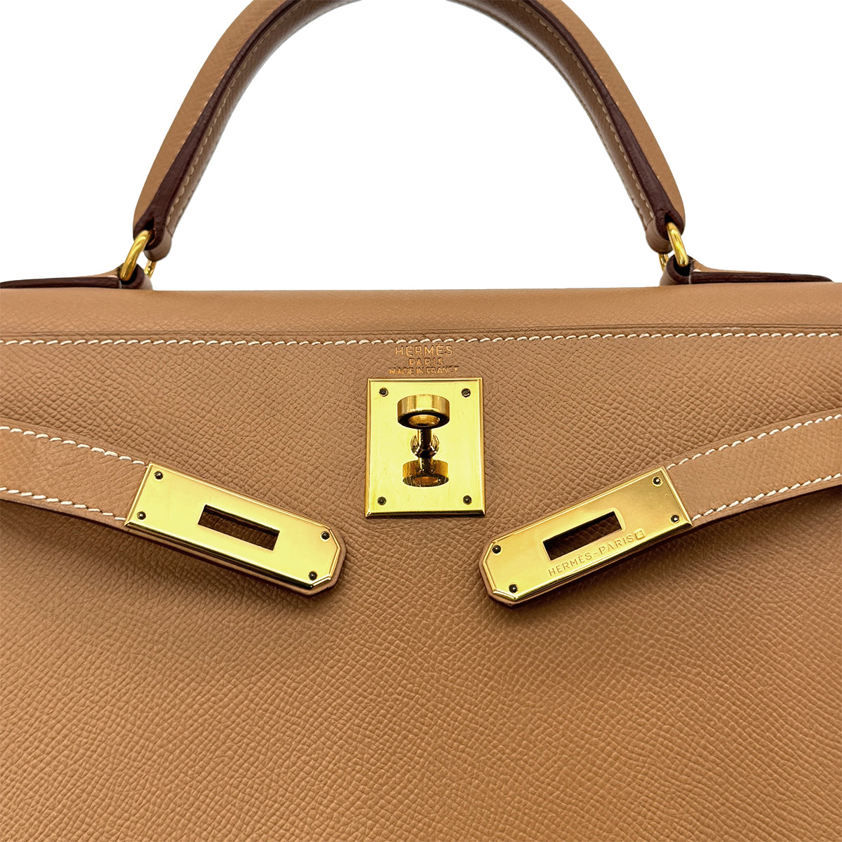 HERMES KELLY 28 SELLIER NATURAL COUCHEVEL HAND SHOULDER BAG □B GHW 90296447